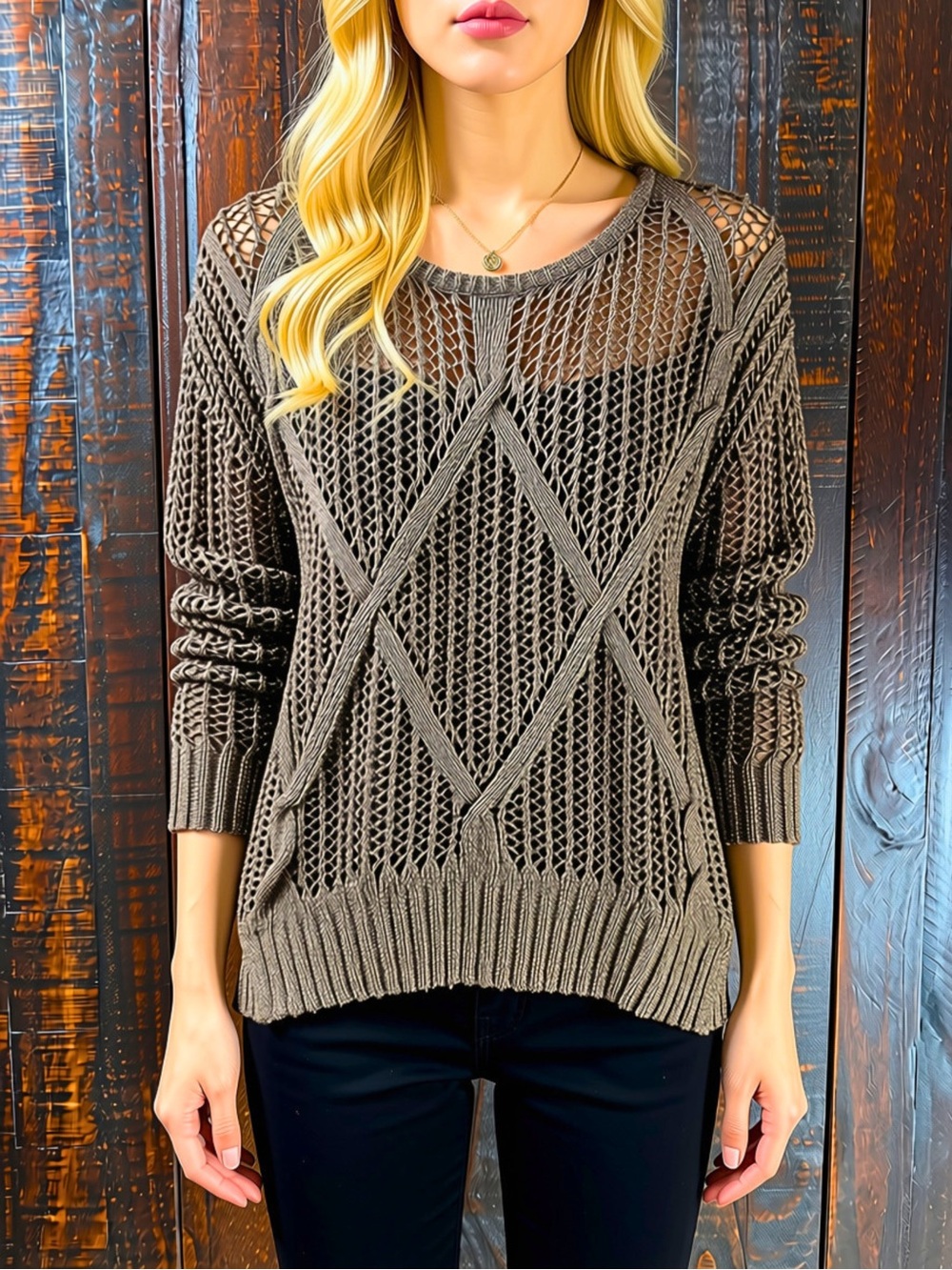 iJeans by Buffalo Bronze Shimmer Open-Knit Sweater - Small